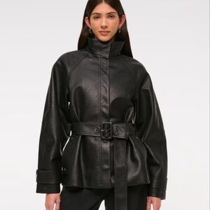 Abercrombie & Fitch Black Belted Leather Jacket NWT